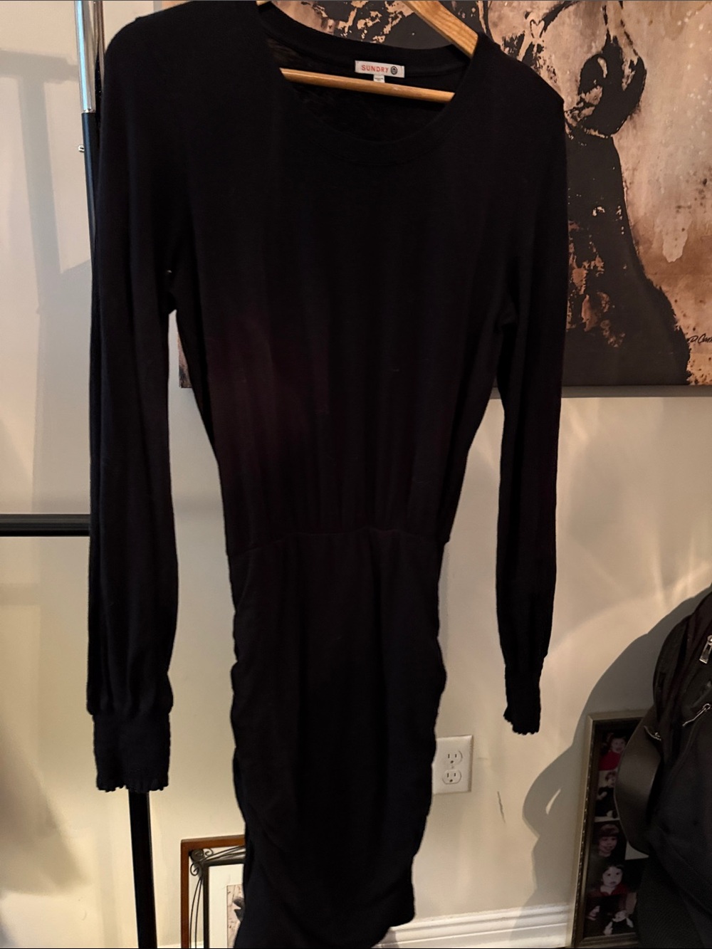 Sundry Black Long-Sleeve Fitted Knit Dress